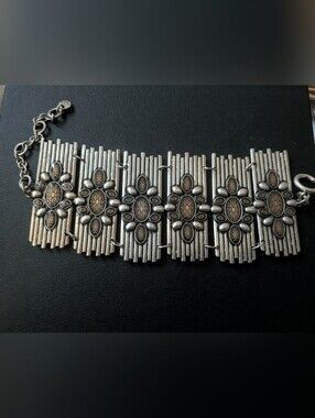 Vintage Mexx Silver-Tone Brutalist Panel Statement Bracelet